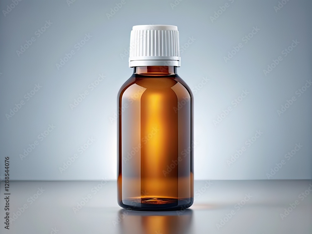 Fototapeta premium Amber Glass Bottle with White Lid on a Light Gray Background