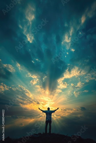 Man on Mountain Summit,