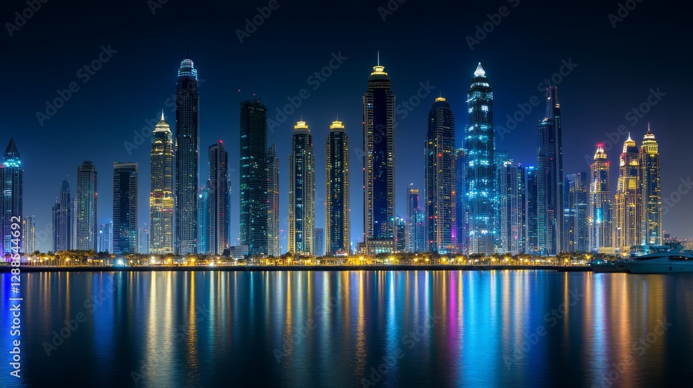 Fototapeta premium A Stunning Display of Lights and Skyscrapers.