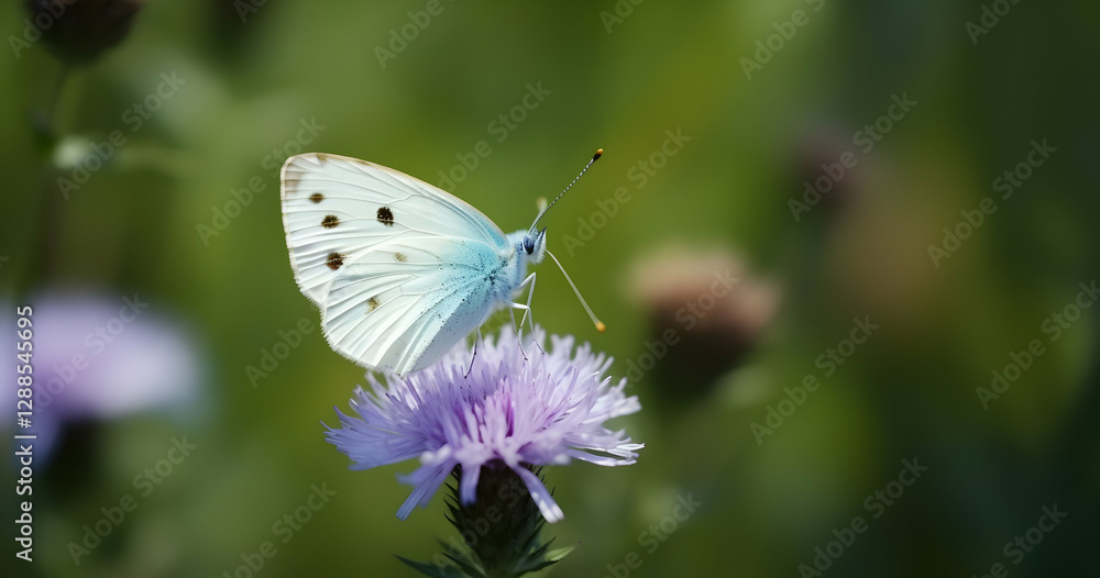 Butterfly perched on a vibrant purple flower in a sunlit garden during springtime, showcasing delicate wings and intricate patterns Butterfly perched on a vibrant purple flower in a sunlit garden during springtime, showcasing delicate wings and intricate patterns