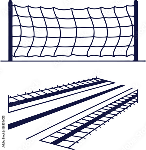 Volleyball net and boundary elements in vector format for sports illustrations, training graphics, and athletic designs