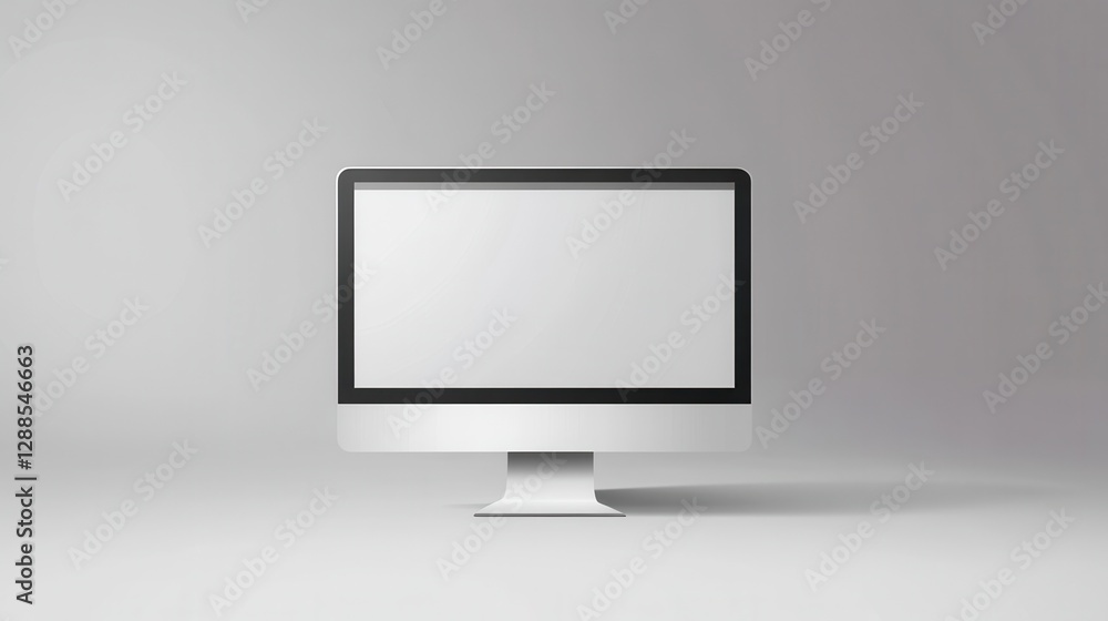Sleek modern desktop computer monitor with blank screen on gray background. Sleek modern desktop computer monitor with blank screen on gray background.