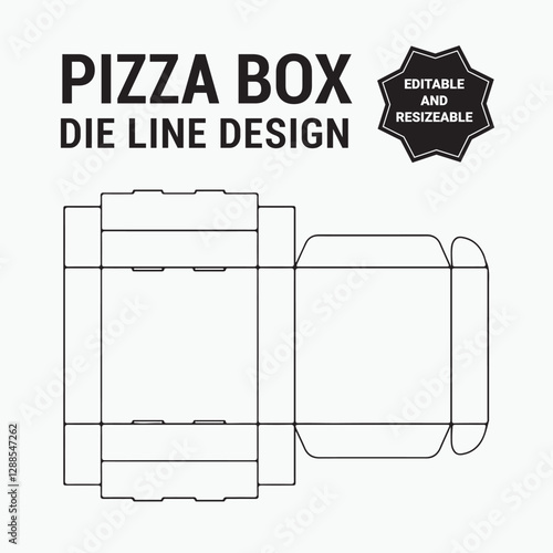 Pizza box dieline, packaging, die line, design, template