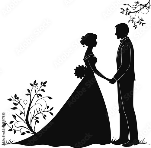 Young couple silhouette standing together,