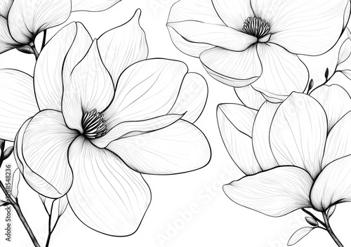 Spring magnolia flowers. Coloring of magnolia flowers.