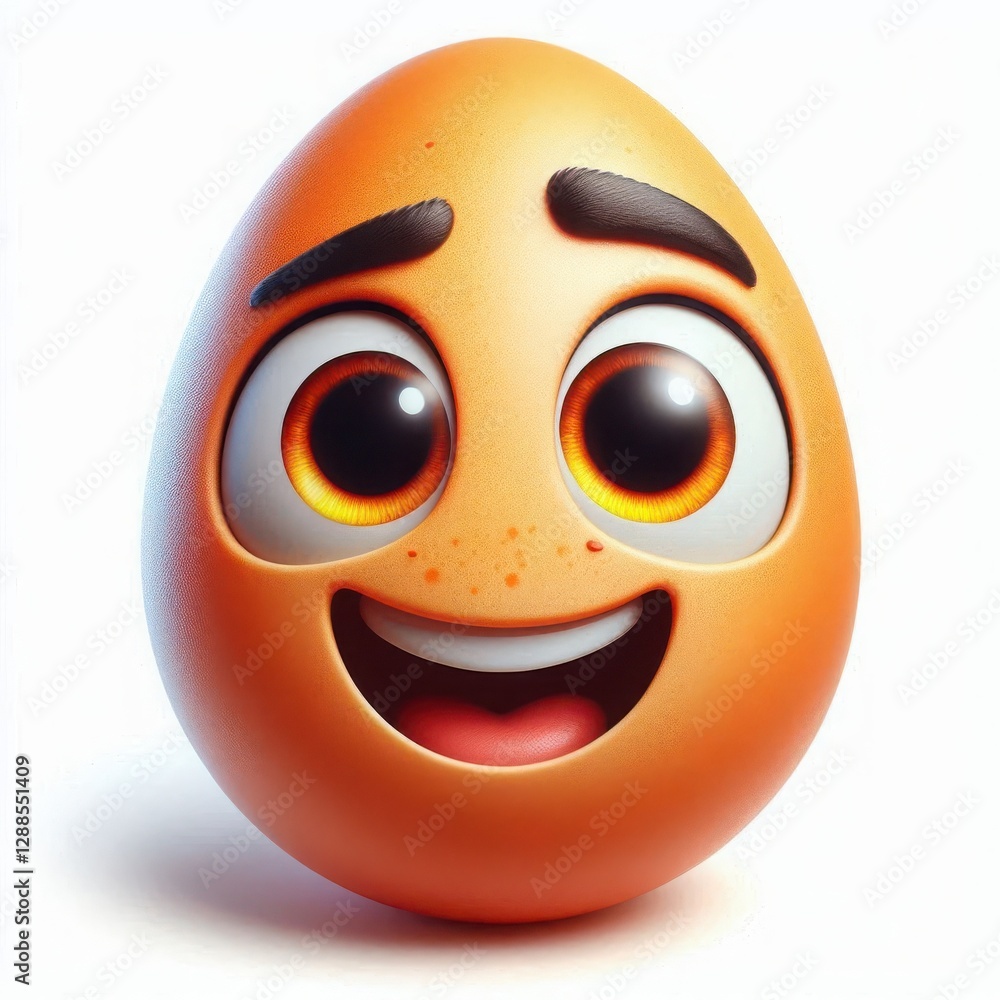 Fototapeta premium A delightful cartoon egg character displays a big, friendly smile and expressive eyes, radiating happiness