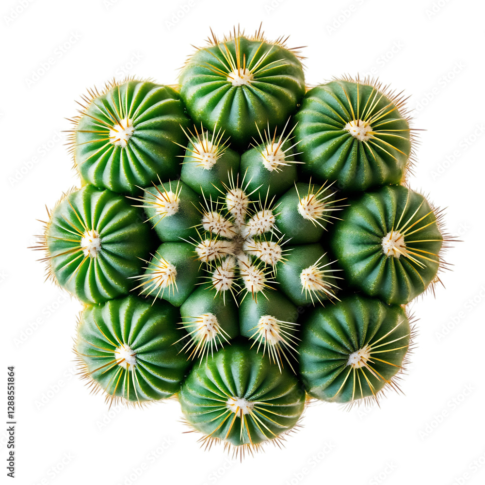 A Small Cactus Plant with Multiple Round Spiky Segments and White Flowers Isolated on Transparent Background A Small Cactus Plant with Multiple Round Spiky Segments and White Flowers Isolated on Transparent Background