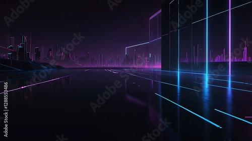 Neon Cityscape at Night Reflecting in Wet Streets