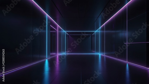 Abstract Neon Corridor With Purple And Blue Lighting