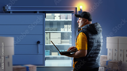 Man near cold warehouse. Fa...