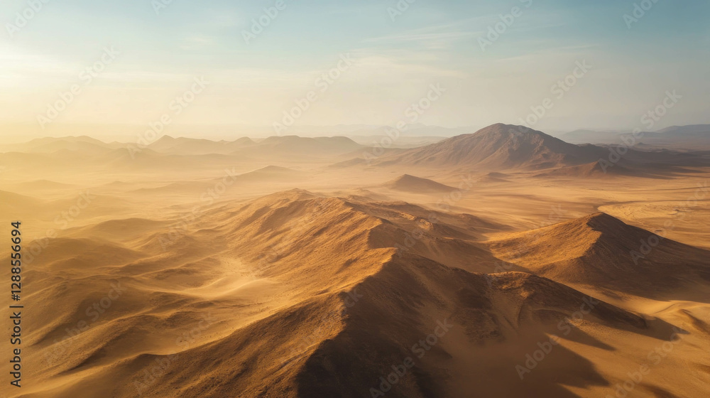 Fototapeta premium Warm Desert Landscape Captured From Above With Soft Focus and Golden Tone