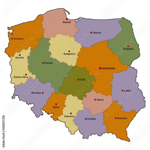 Map of poland and the voivodship photo