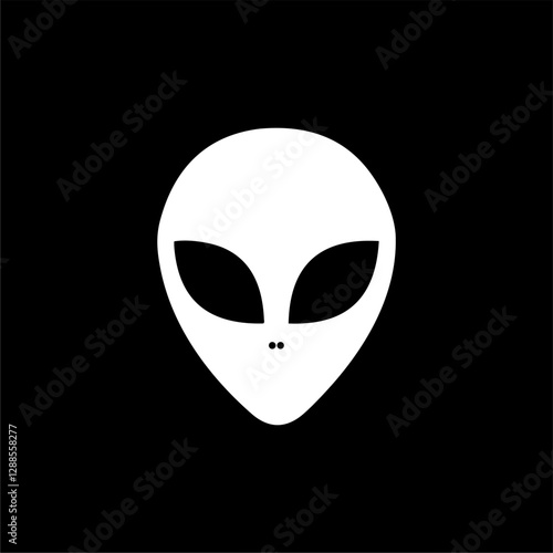Alien Head Icon - A minimalist vector design featuring an alien head with large eyes. Perfect for projects related to space, science fiction, and extraterrestrial themes.