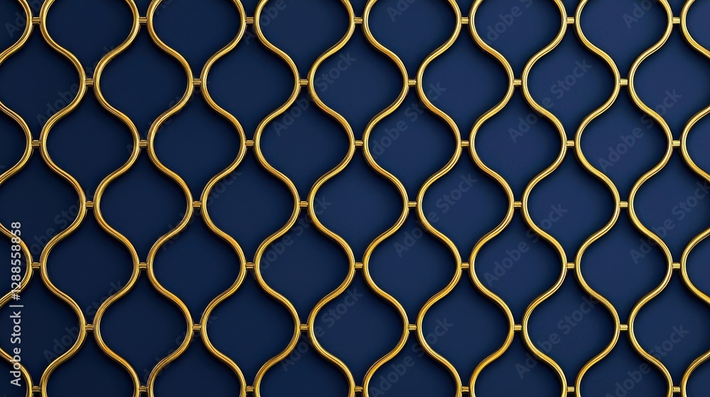 Decorative gold and navy wall design showcasing elegant curves and patterns in a contemporary setting Decorative gold and navy wall design showcasing elegant curves and patterns in a contemporary setting