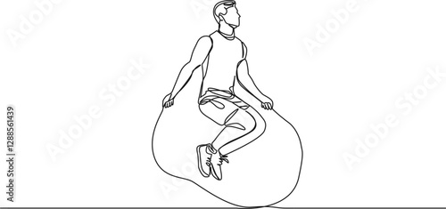 continuous single line drawing of fit man skipping rope, line art vector illustration