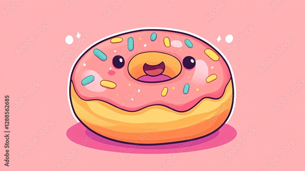 Fototapeta premium A chibi donut with rainbow icing and a cute smile