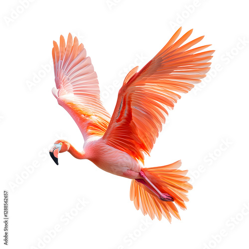 Stunning Pink Flamingo in Flight Against Transparent Background