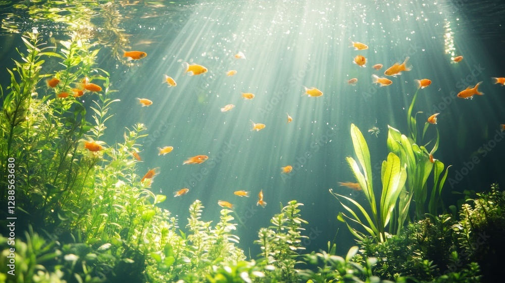 the beauty of sunlight in the water with fish and plants in it the beauty of sunlight in the water with fish and plants in it