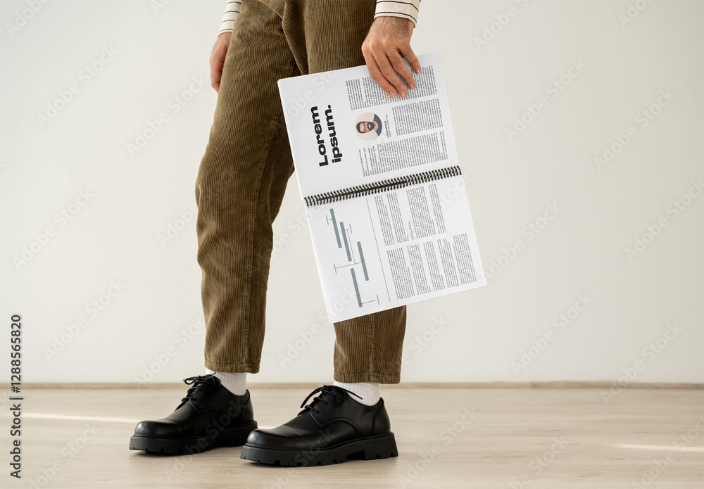 Mockup Of Man With Customizable Open A4 Magazine Stock Template | Adobe ...