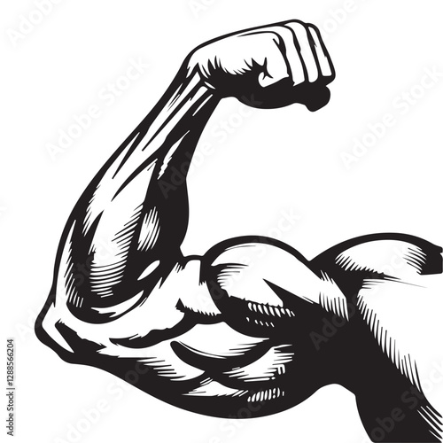 Flexed Muscular Arm Vector– Strength, Power, and Fitness Symbolic Illustration