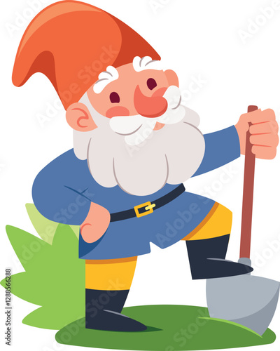 Garden gnome digging ground vector illustration