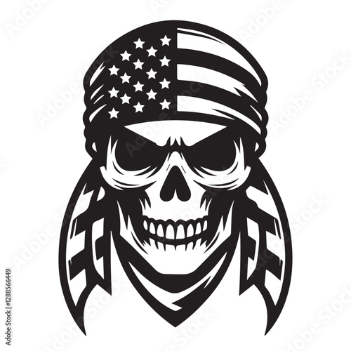 Grunge Skull Vector Illustration Wearing American Flag Bandana – Patriotic Rebel Design