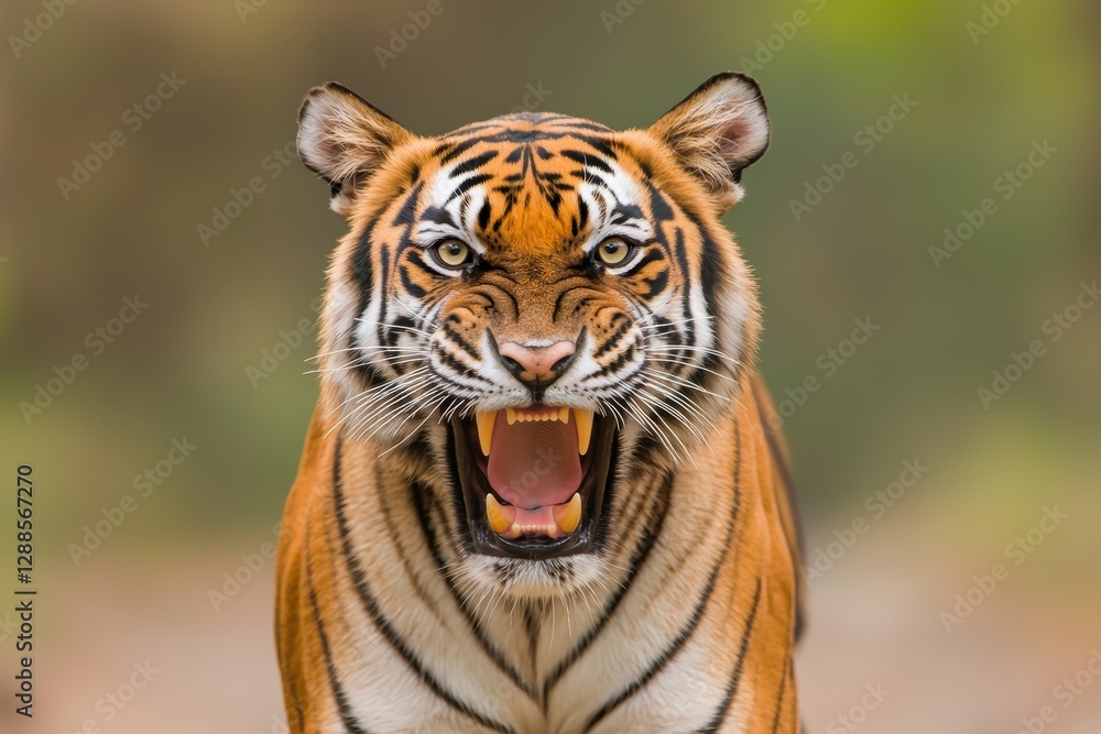 Fototapeta premium wild tiger portrait, fierce expression, showcasing beauty in nature