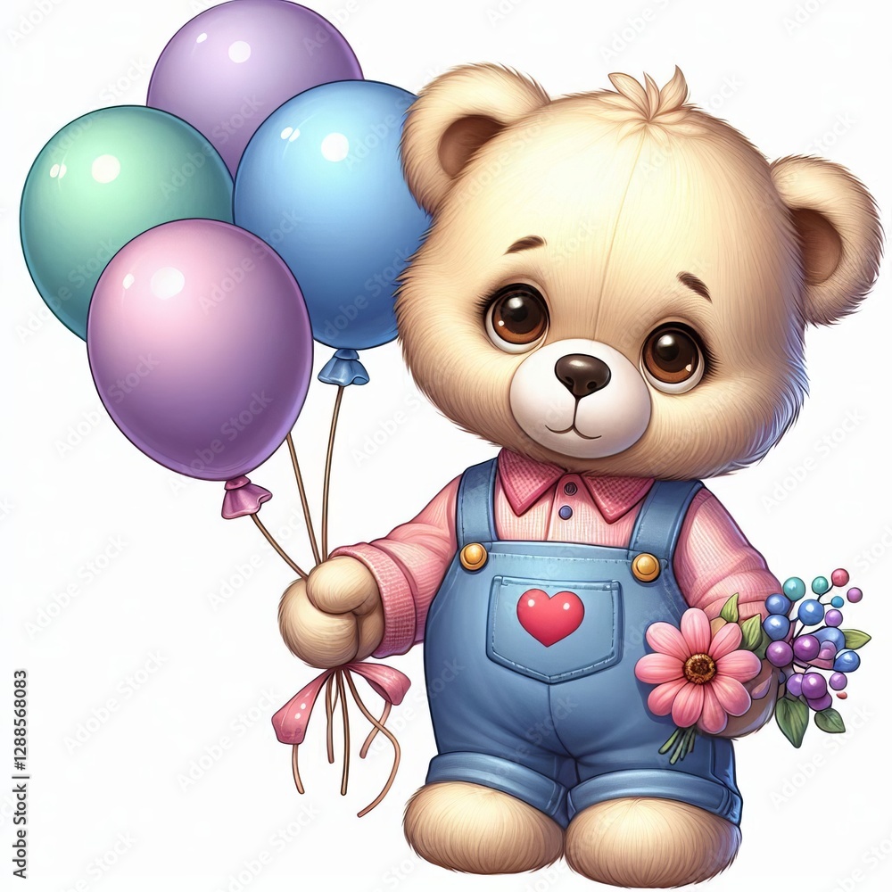 Naklejka premium cute bear holding balloons in hand