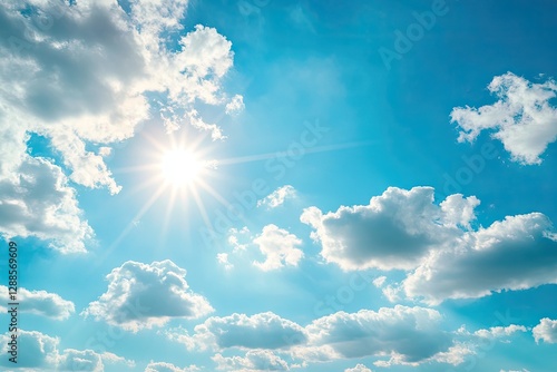 Fototapeta Naklejka Na Ścianę i Meble -  Sunny blue sky with fluffy white clouds