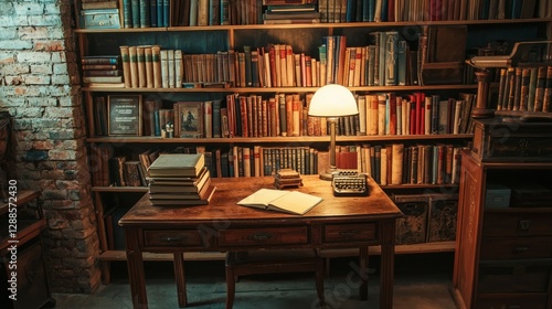 Cozy Vintage Study with Bookshelves and Classic Desk Setup