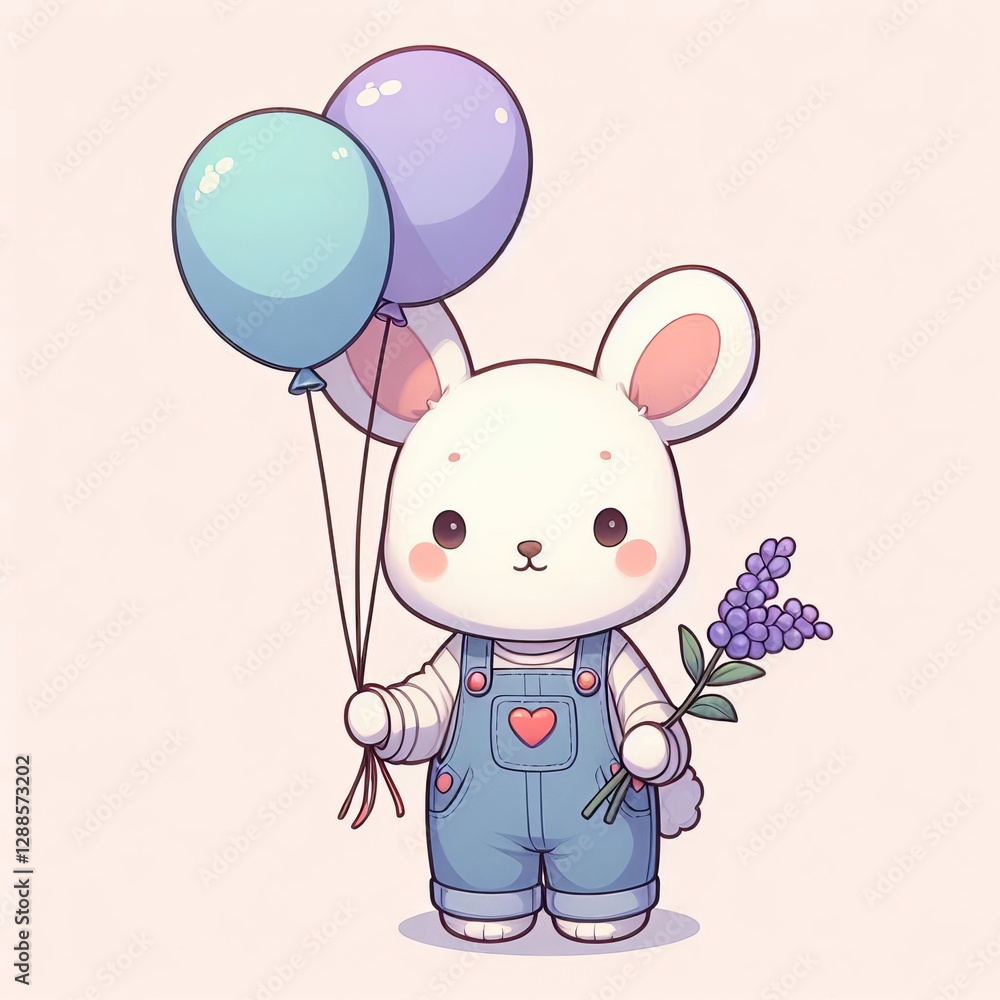 cute rabbit holding balloons in hand cute rabbit holding balloons in hand