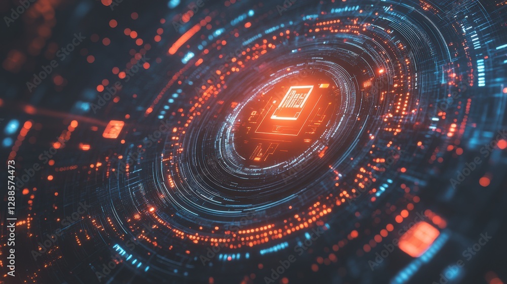 Obraz premium A computer chip is shown in a circle of bright colors