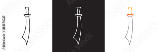 Sword icon.  Medieval sword, dagger, cross guard.  Isolated on white and black background. Vector illustration. EPS 10