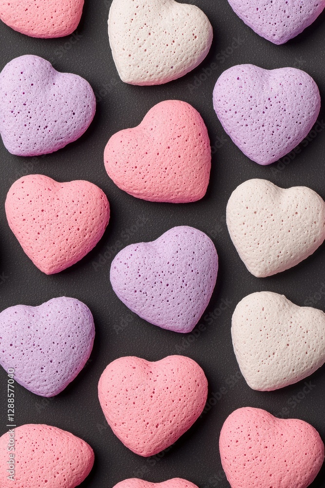 Obraz premium Celebrate love with heart-shaped treats in pink and purple shades.