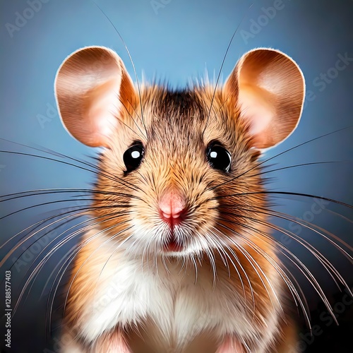 A cute little mouse with soft fur and bright, curious eyes. 