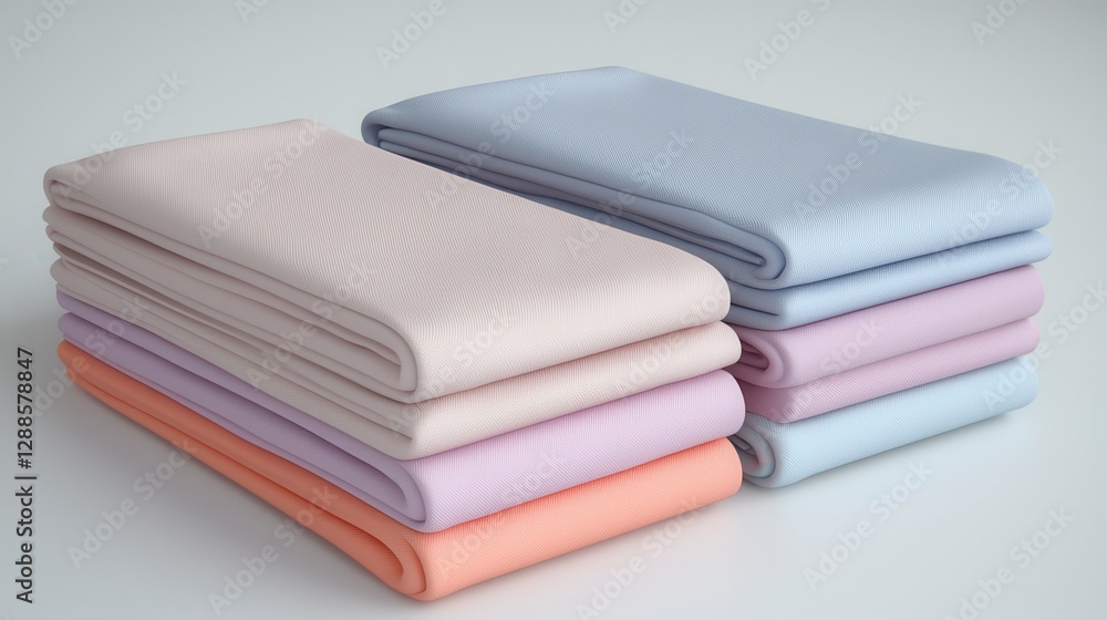 Soft pastel fabric stacks, studio shot Soft pastel fabric stacks, studio shot