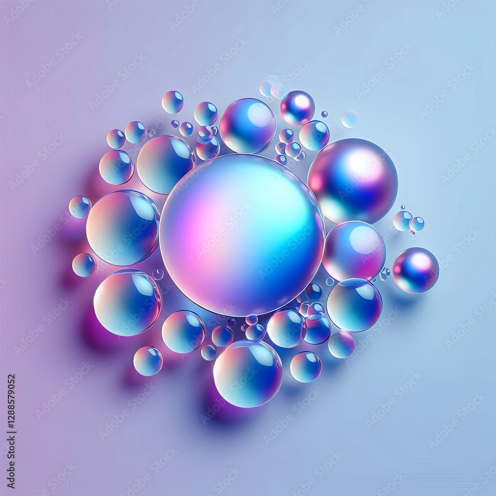 Fototapeta premium visually striking composition consisting of iridescent, translucent circles in various sizes that float against a cohesive pale purple background