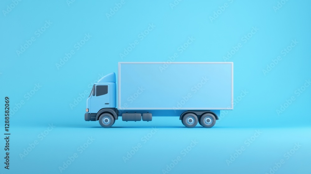 Blue delivery truck illustration, vibrant design on a blue background