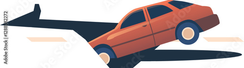 Fallen car into road gorge