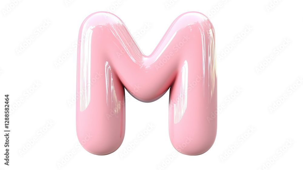 pink inflatable 3d “m” letter made of glossy latex on transparent background, png pink inflatable 3d “m” letter made of glossy latex on transparent background, png