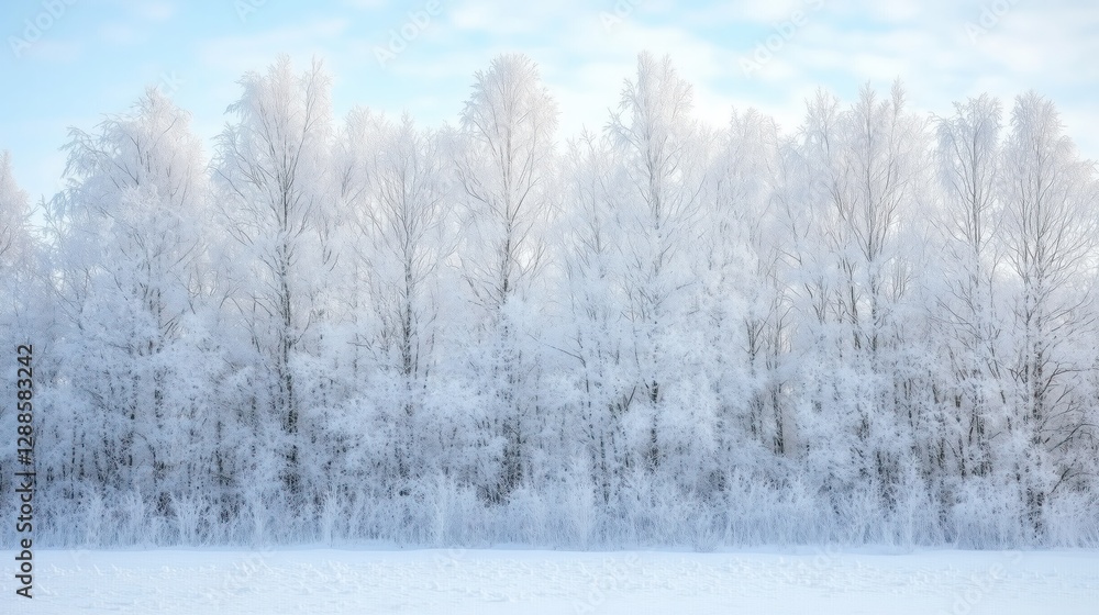 Snow-covered winter forest with frosty trees