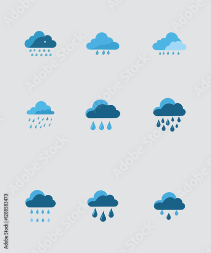 Set of weather icon element Vector, Weather forecast symbols color icons set of sun cloud rain vector illustration