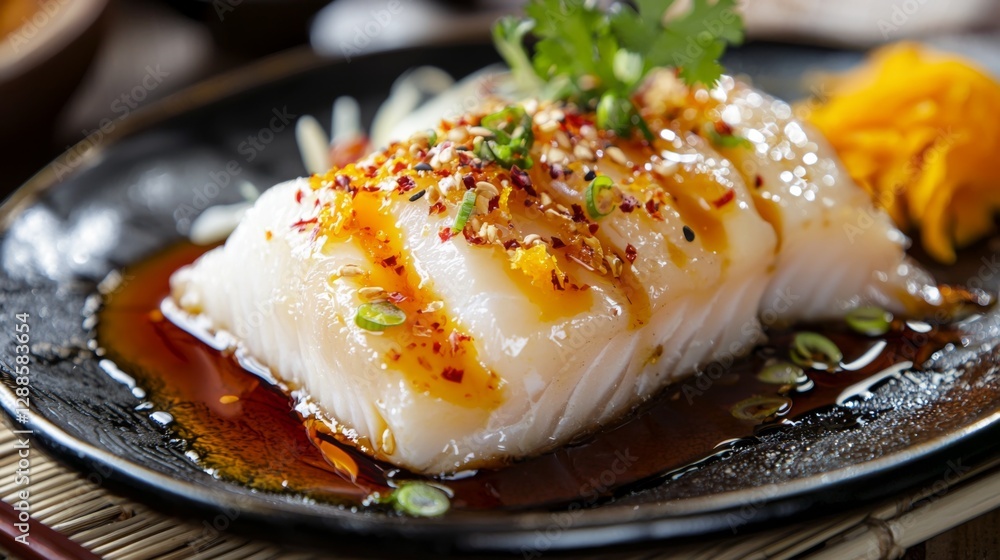 Asian-inspired steamed sea bass dish, infused with soy, ginger, and fresh citrus notes. --chaos 20 --ar 16:9 --quality 2 --v 6.1 Job ID: e0d4a959-5073-416a-9f1e-cbe8f38de10f Asian-inspired steamed sea bass dish, infused with soy, ginger, and fresh citrus notes. --chaos 20 --ar 16:9 --quality 2 --v 6.1 Job ID: e0d4a959-5073-416a-9f1e-cbe8f38de10f