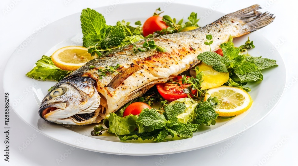 Flavorful steamed sea bass with lemon and mint, captured on a minimalist white background --chaos 20 --ar 16:9 --quality 2 --v 6.1 Job ID: b69da3da-12b7-439a-a766-b6bf5f29ace6 Flavorful steamed sea bass with lemon and mint, captured on a minimalist white background --chaos 20 --ar 16:9 --quality 2 --v 6.1 Job ID: b69da3da-12b7-439a-a766-b6bf5f29ace6