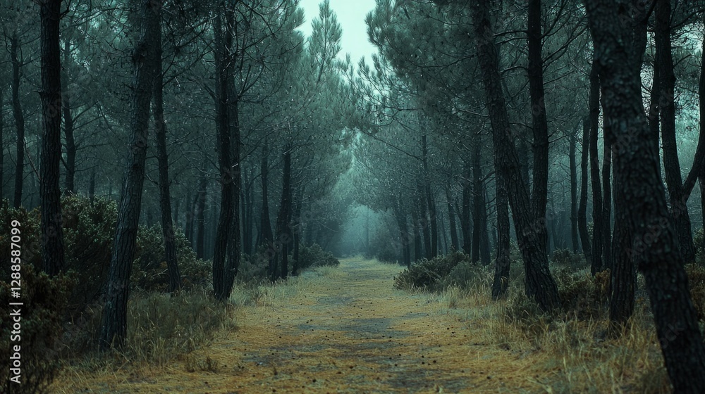 Enigmatic Forest Path Shrouded in Mysterious Mist and Tranquility Enigmatic Forest Path Shrouded in Mysterious Mist and Tranquility