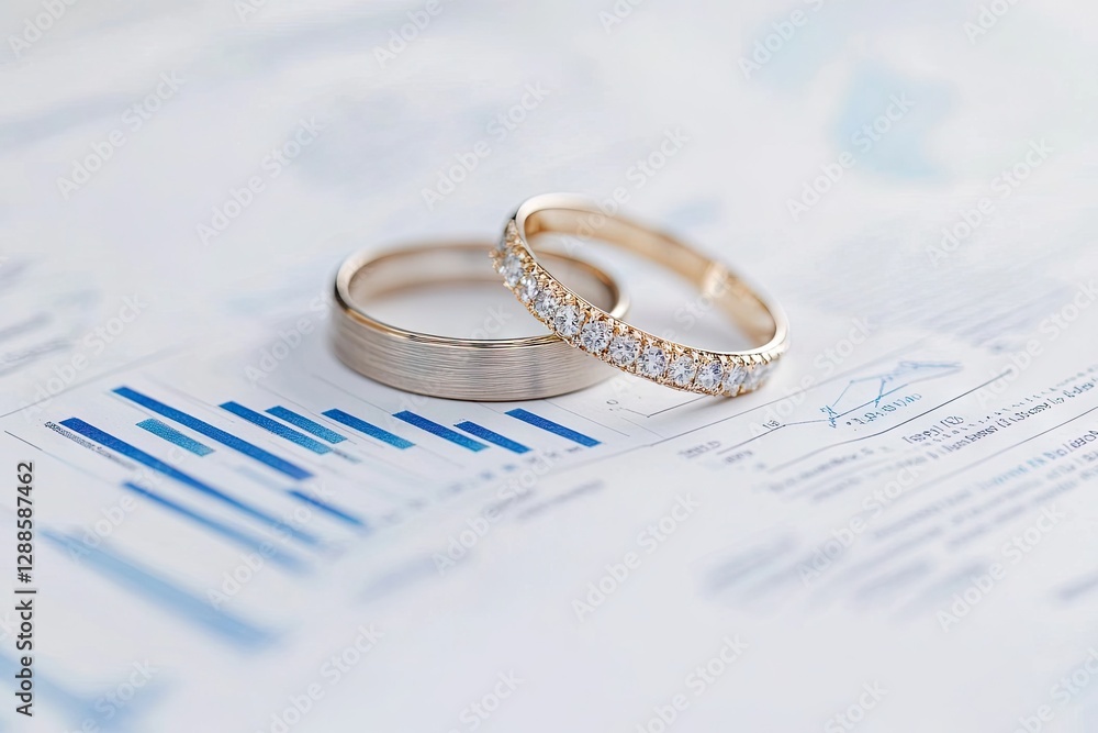 Wedding rings on financial document Wedding rings on financial document