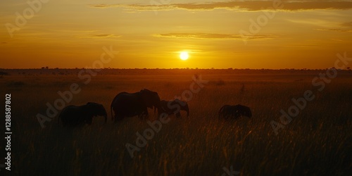 Wallpaper Mural African Elephant Family Silhouette Sunset Safari Wildlife Sky Day Ears Heat Warm Dark Calm Torontodigital.ca