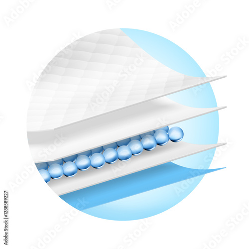 Five wavy layers material for the presentation of diaper, wet wipes, sanitary pads, mats. Vector illustration isolated on white background.EPS10.