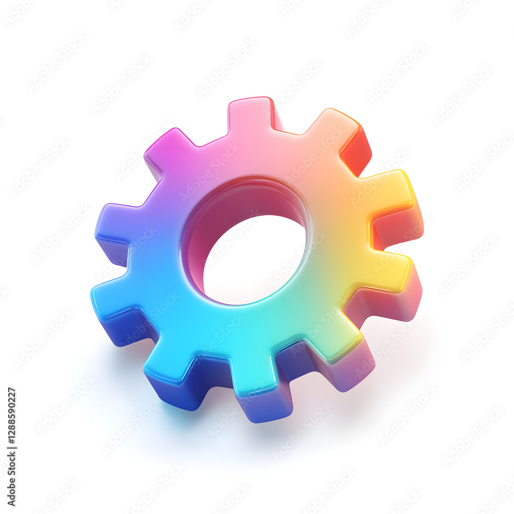 Modern 3D Gear Symbol with Glossy Multicolor Gradient- AI generated Modern 3D Gear Symbol with Glossy Multicolor Gradient- AI generated