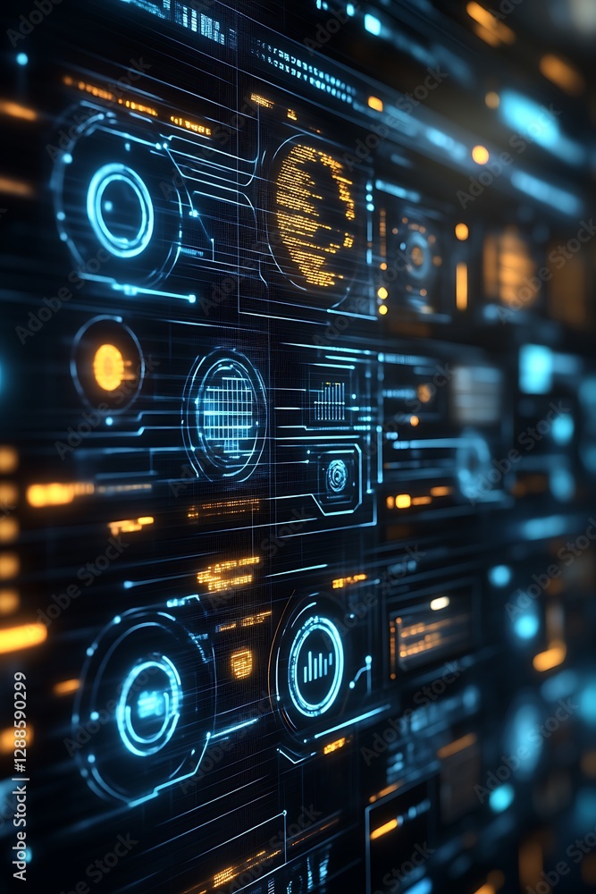 Obraz premium Futuristic Tech Interface Design Blue Orange Digital Hud